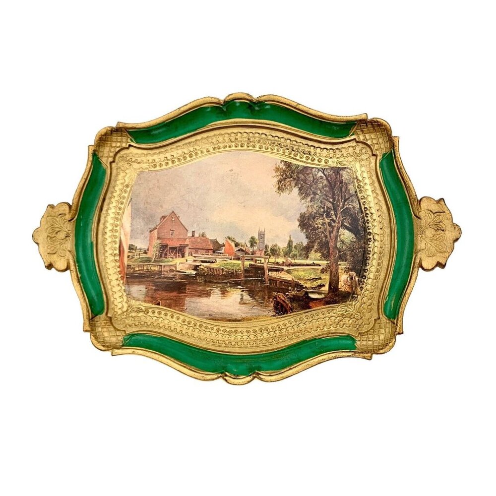 Tray Italian Florentine With Natural Scenery Vintage Decor